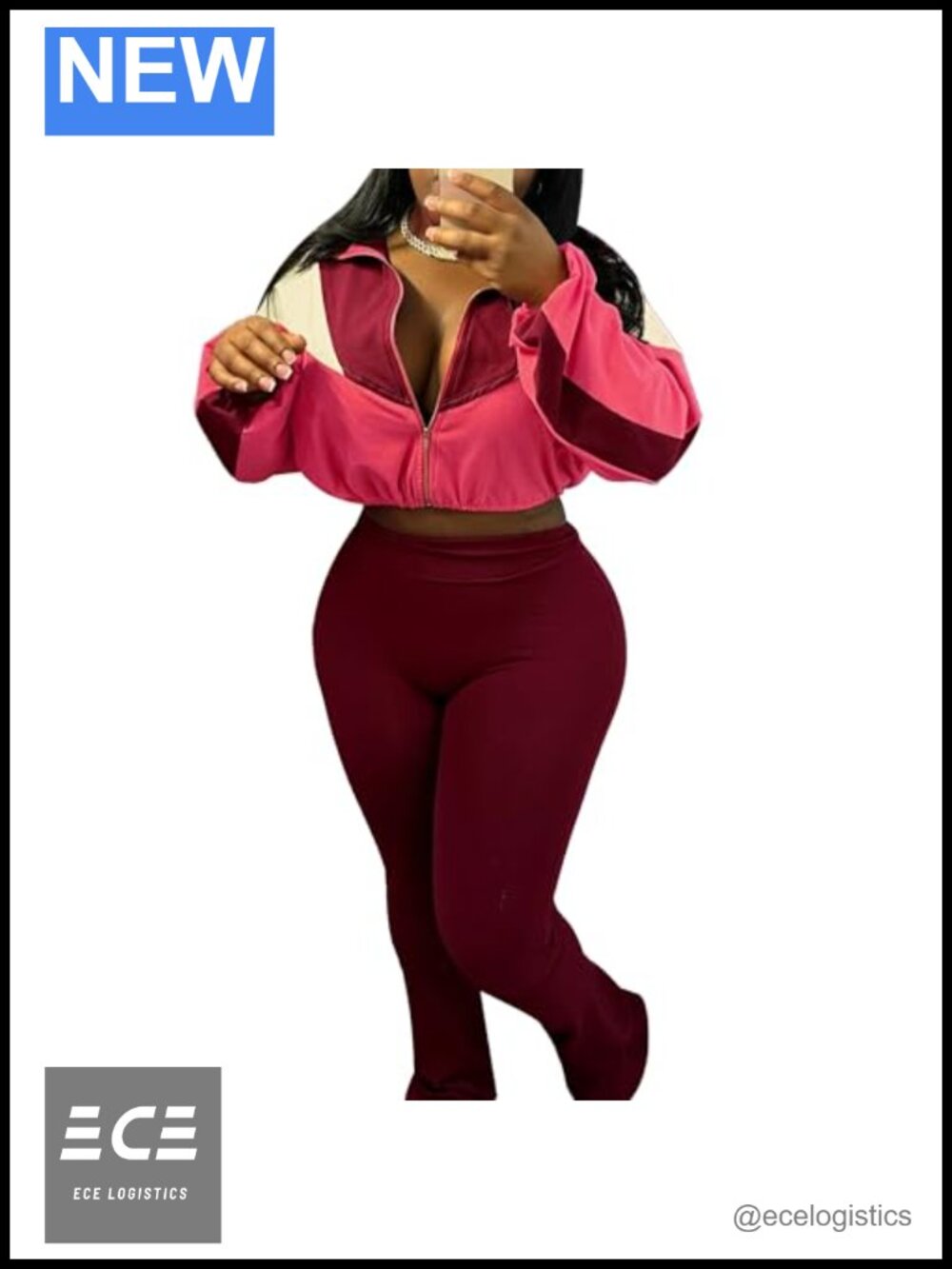 Women 2 Piece Tracksuit Color Block Zip Jacket Flare Leggings Set